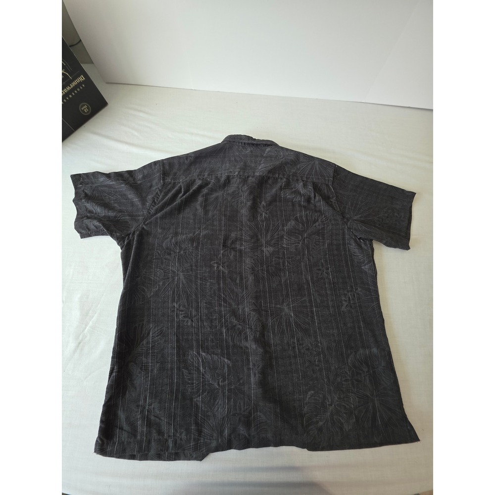 Button Down Tropical Palm Print Camp Shirt XXL Charcoal Grey Summer Resort - Picture 7 of 7